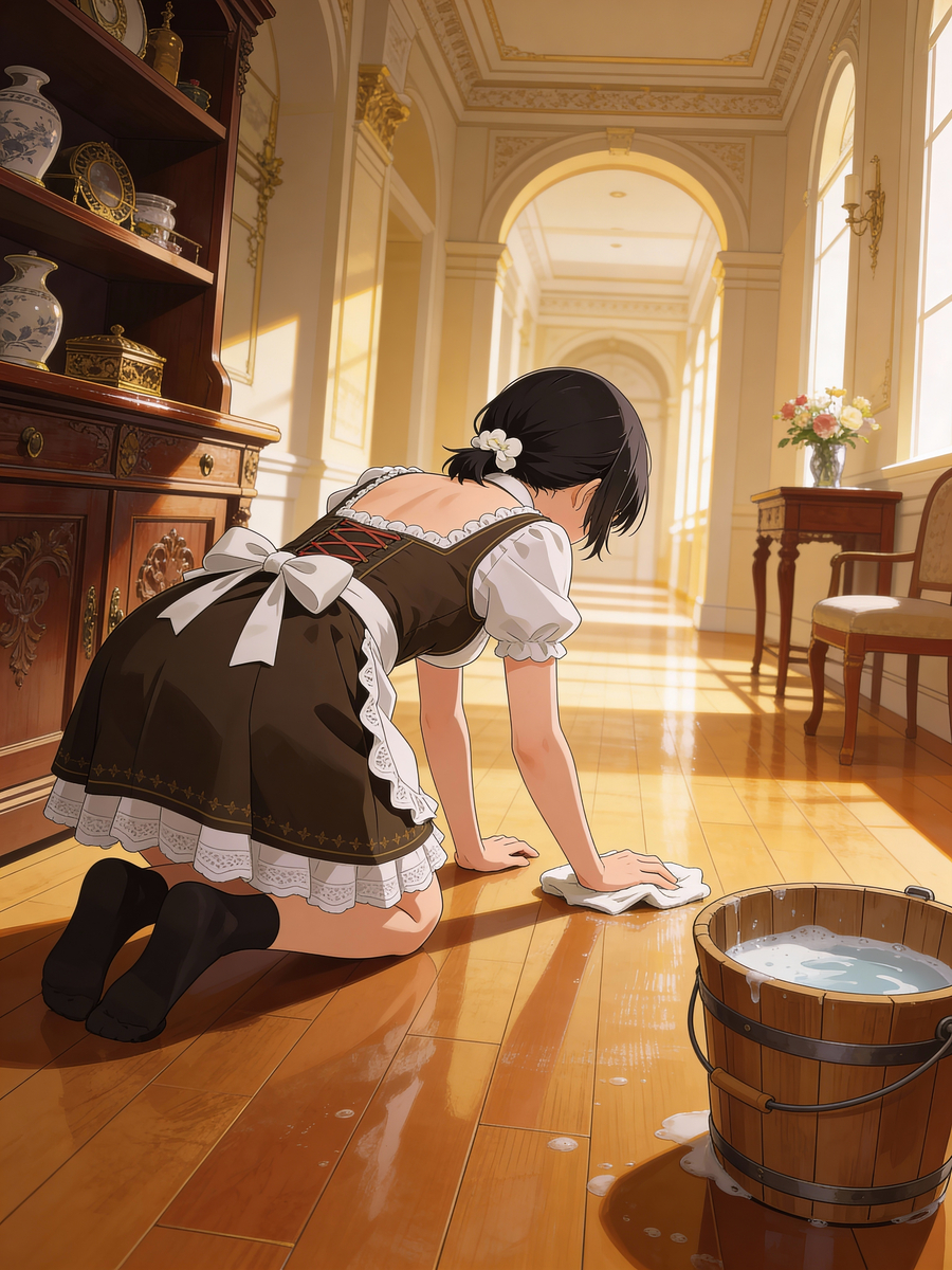ディアンドルを着た女の子（おしごと中）